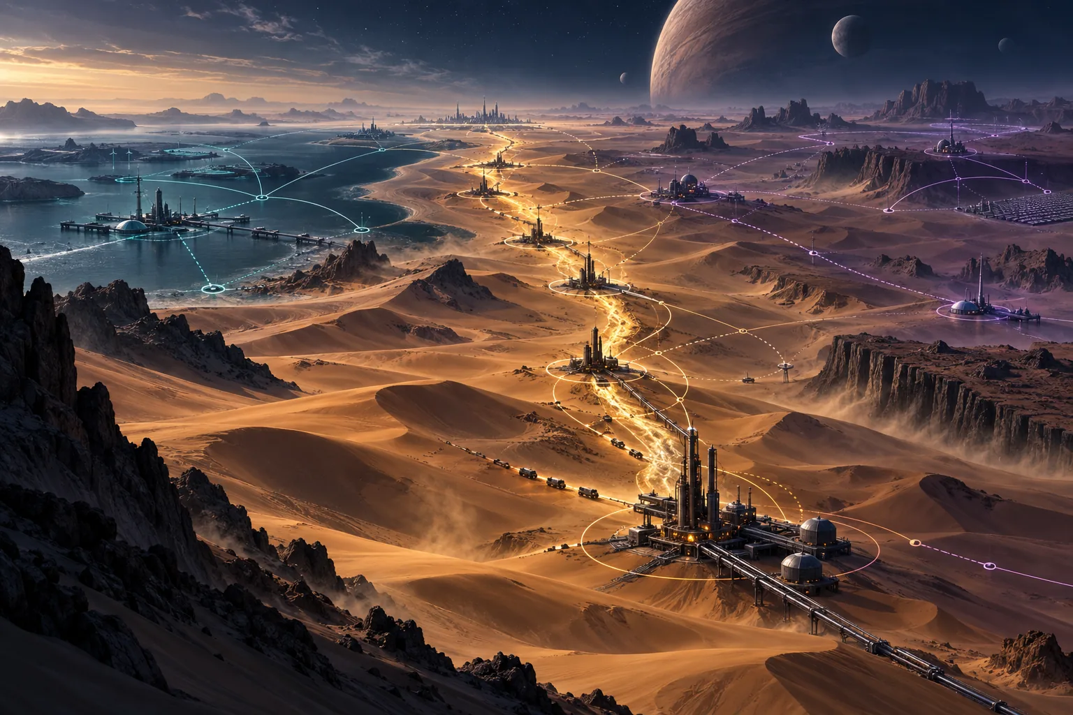 Original abstract systems illustration for Dune and Wardley Mapping.