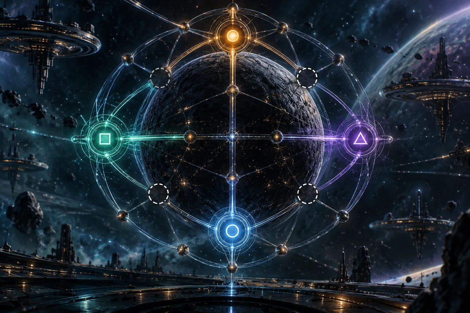 Original abstract systems illustration for The Dark Forest and RACI Matrix.