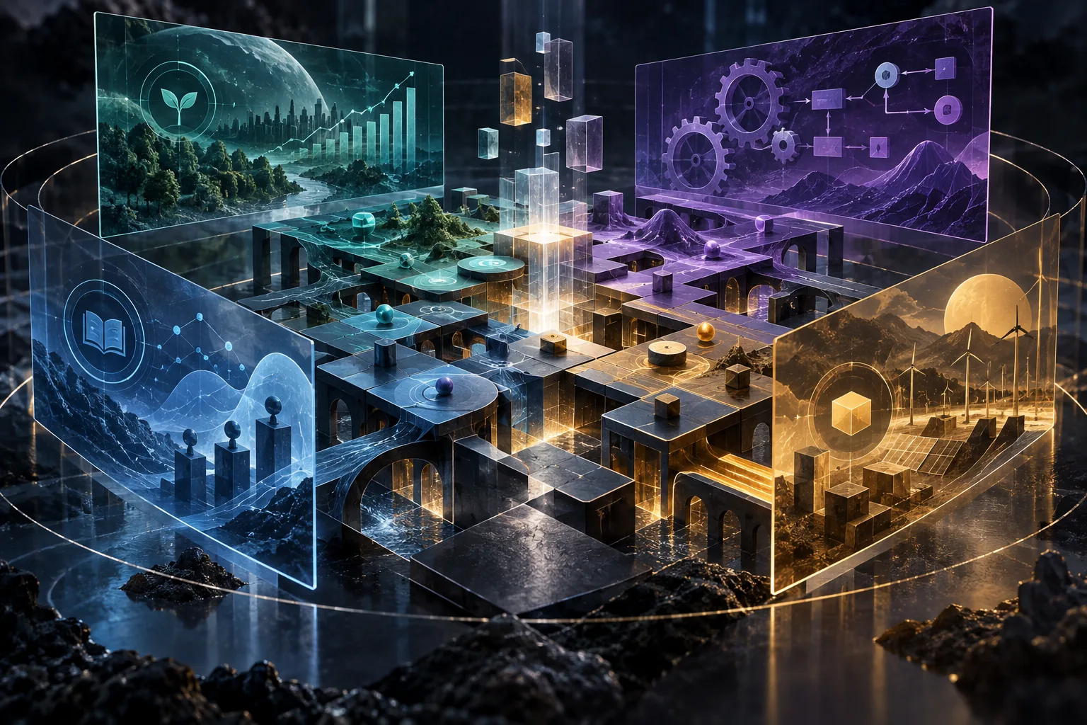 Original abstract systems illustration for The Player of Games and Balanced Scorecard.