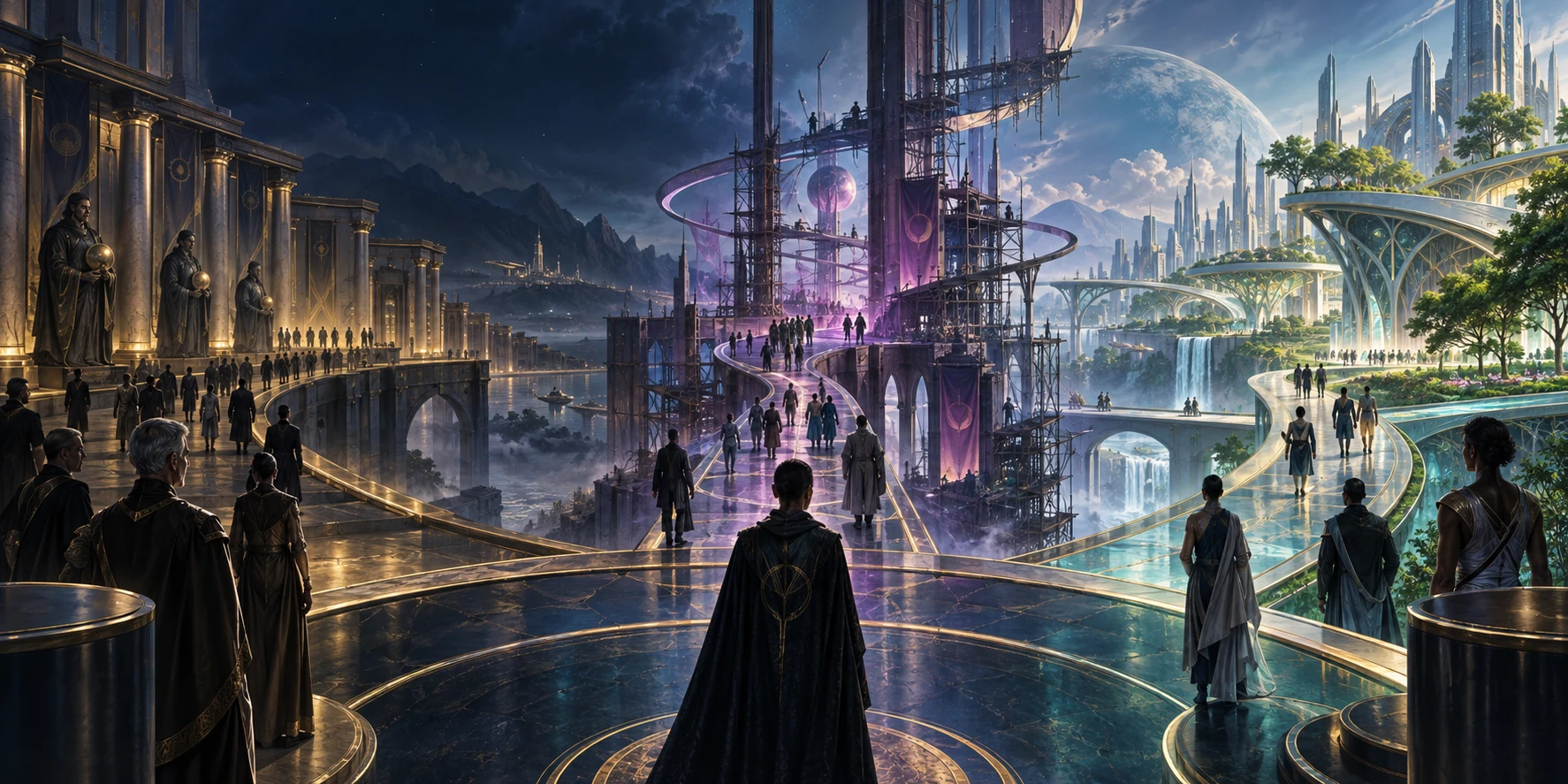 Original editorial illustration exploring The Player of Games through Three Horizons.