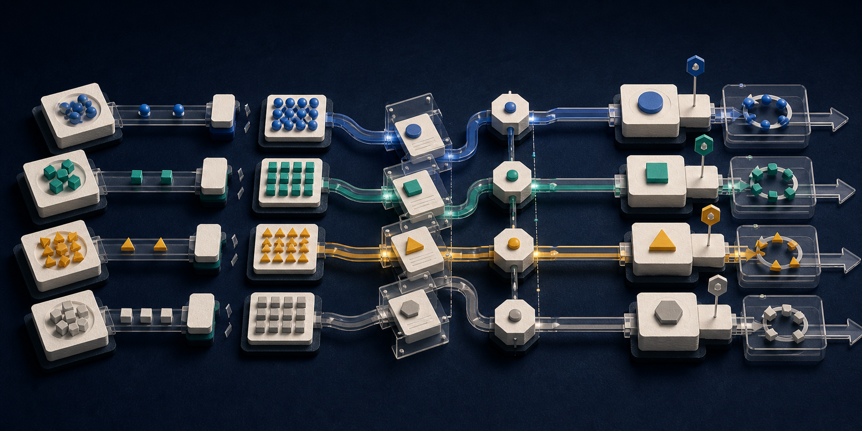 Disconnected functional handoffs become one end-to-end flow with explicit checkpoints and escalation.