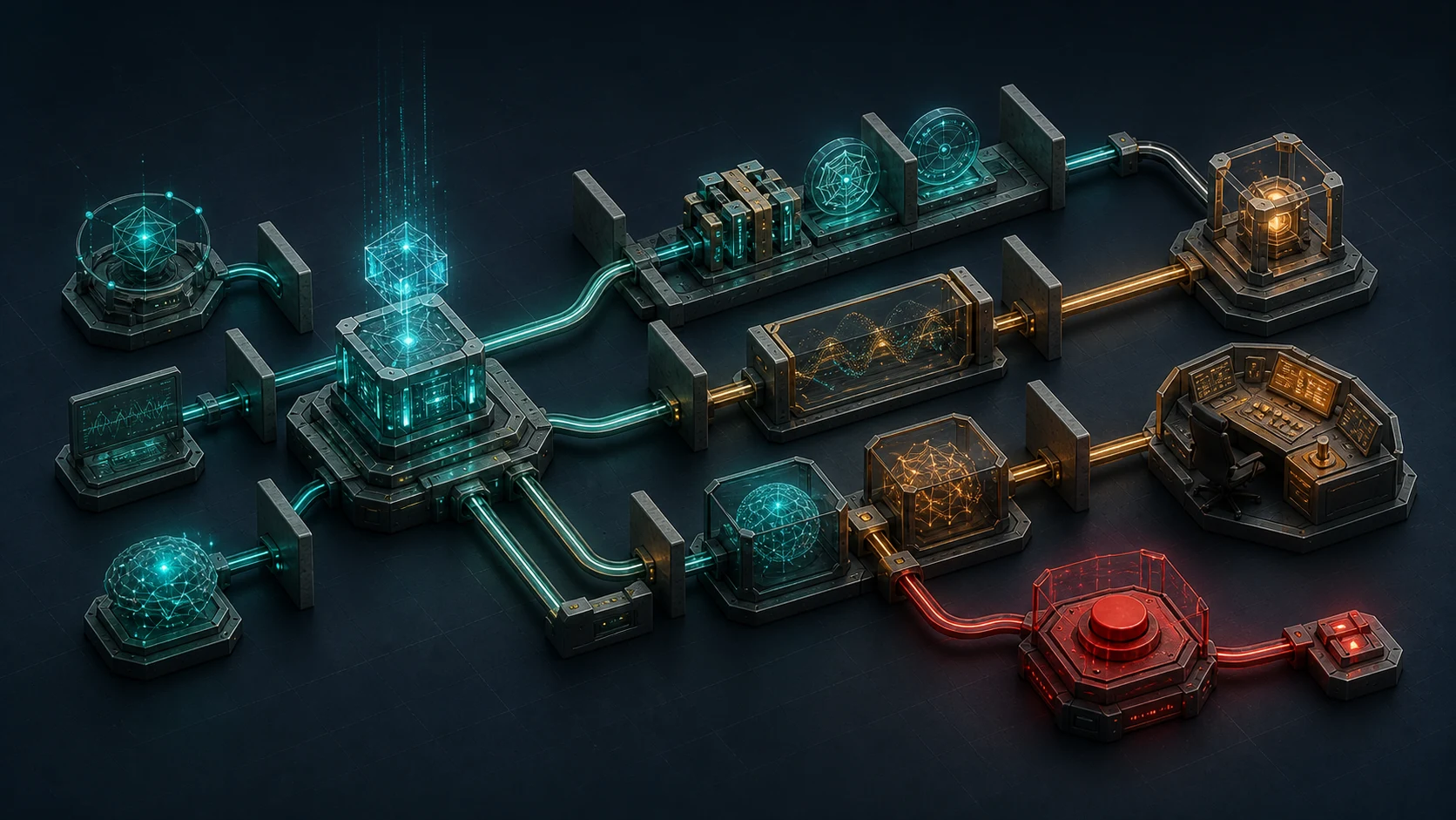 A worker AI module passes through heterogeneous control levels, a human console and a separate safe-stop path