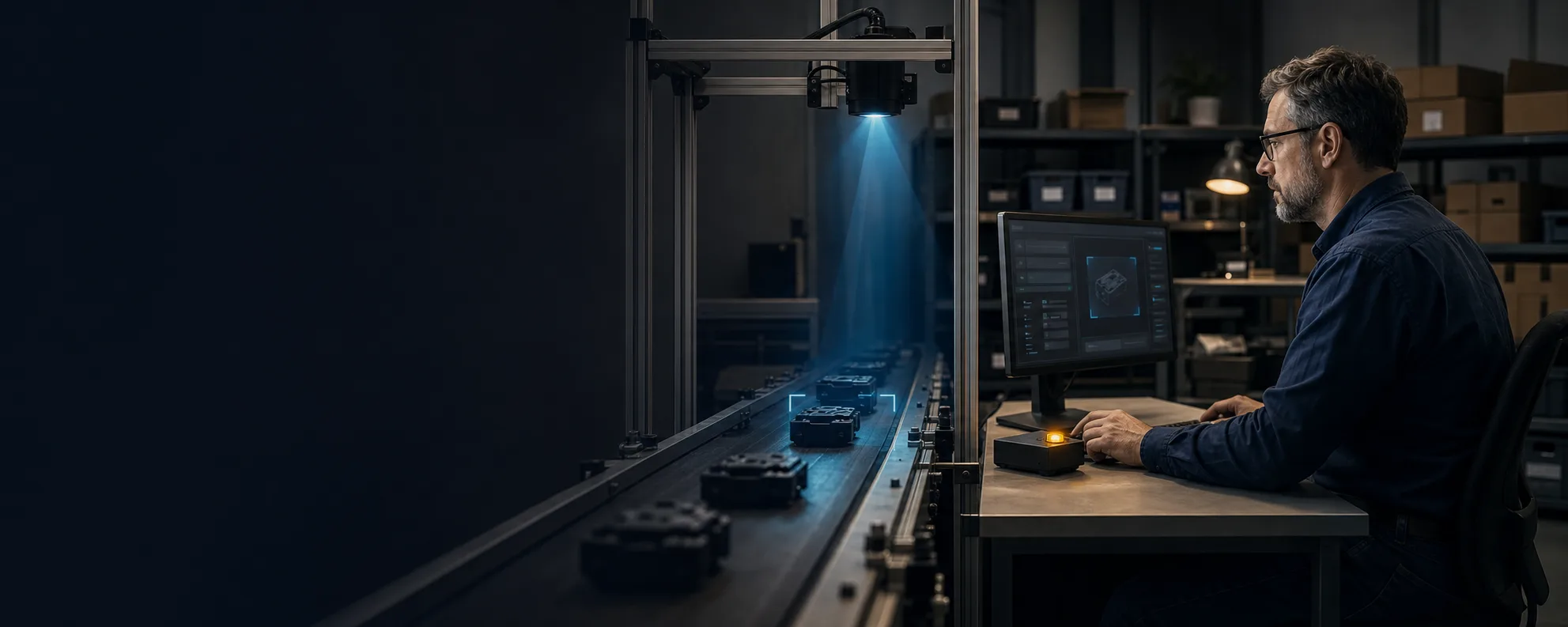 An operations specialist reviews an exception flagged by an AI inspection layer