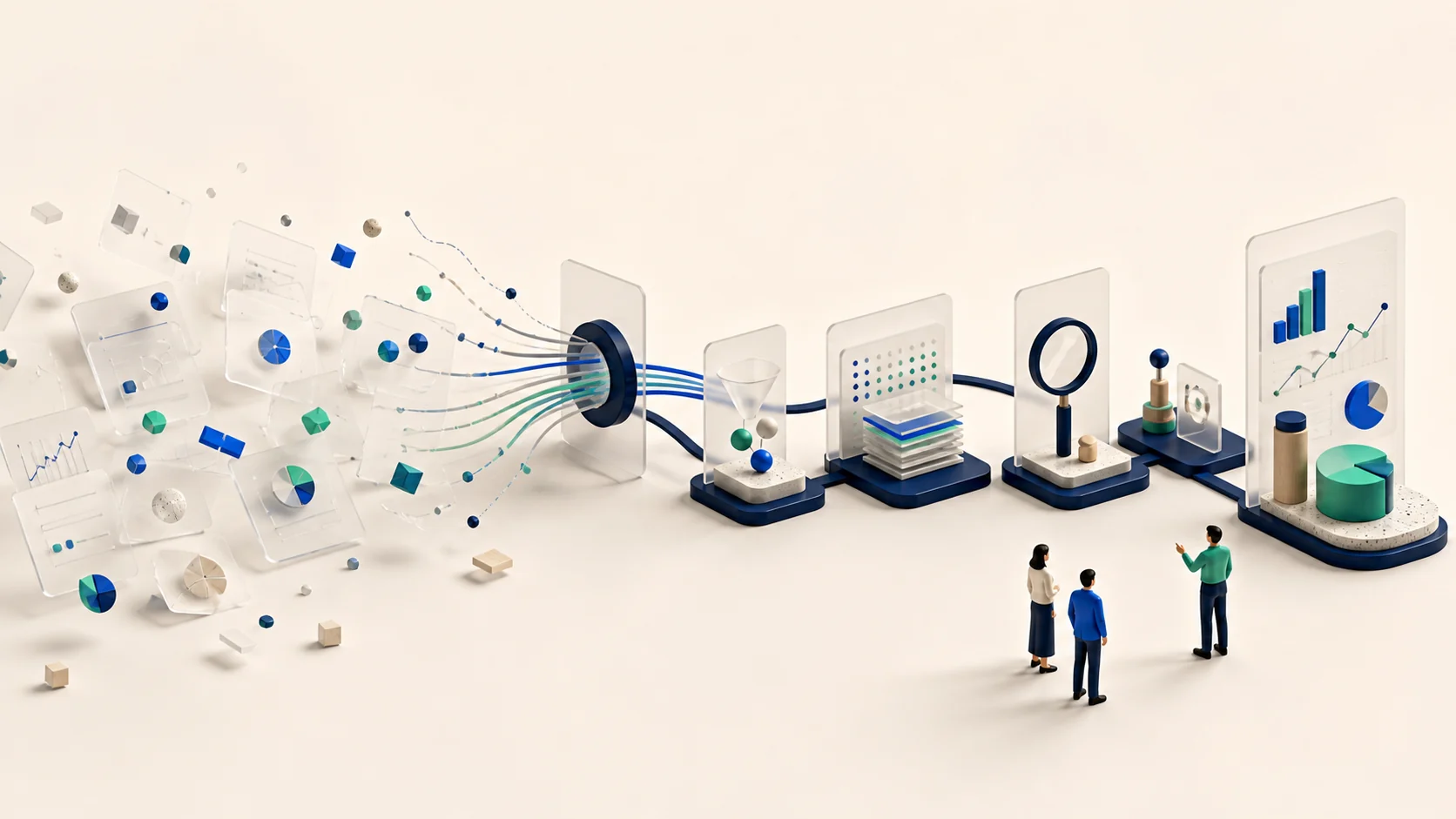 Scattered AI experiments converging into one controlled and measurable business workflow