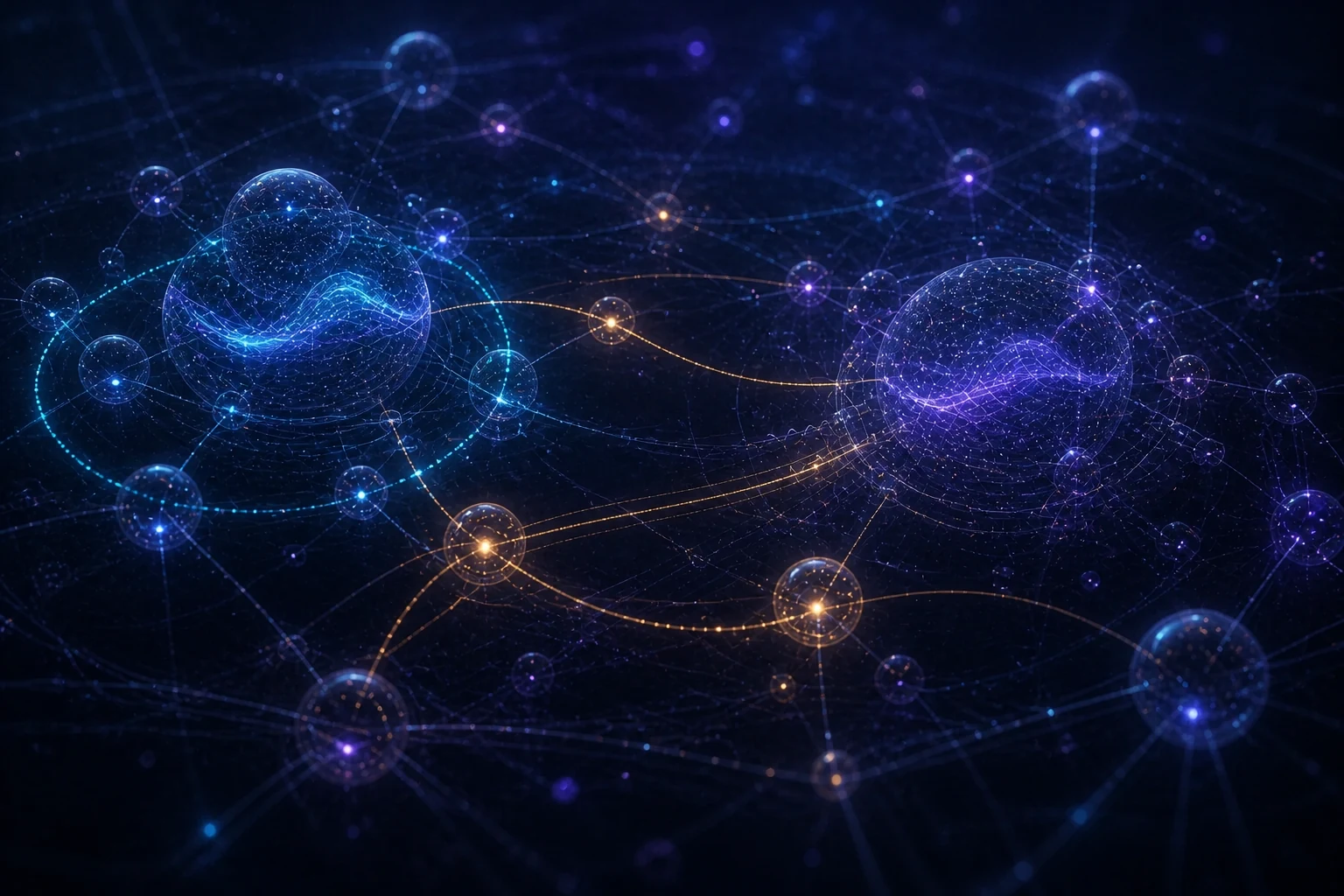 Two translucent signal patterns are embedded within a network of human-scale nodes, one cooperative and one concealed, while evidence paths remain deliberately incomplete.